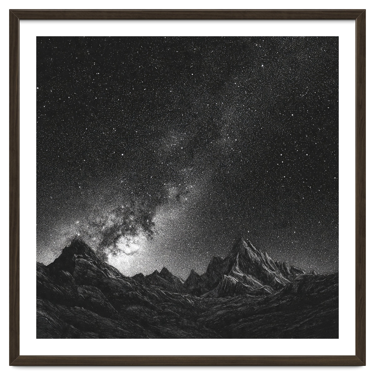 Starlit Mountain Majesty: Detailed Monochrome Milky Way