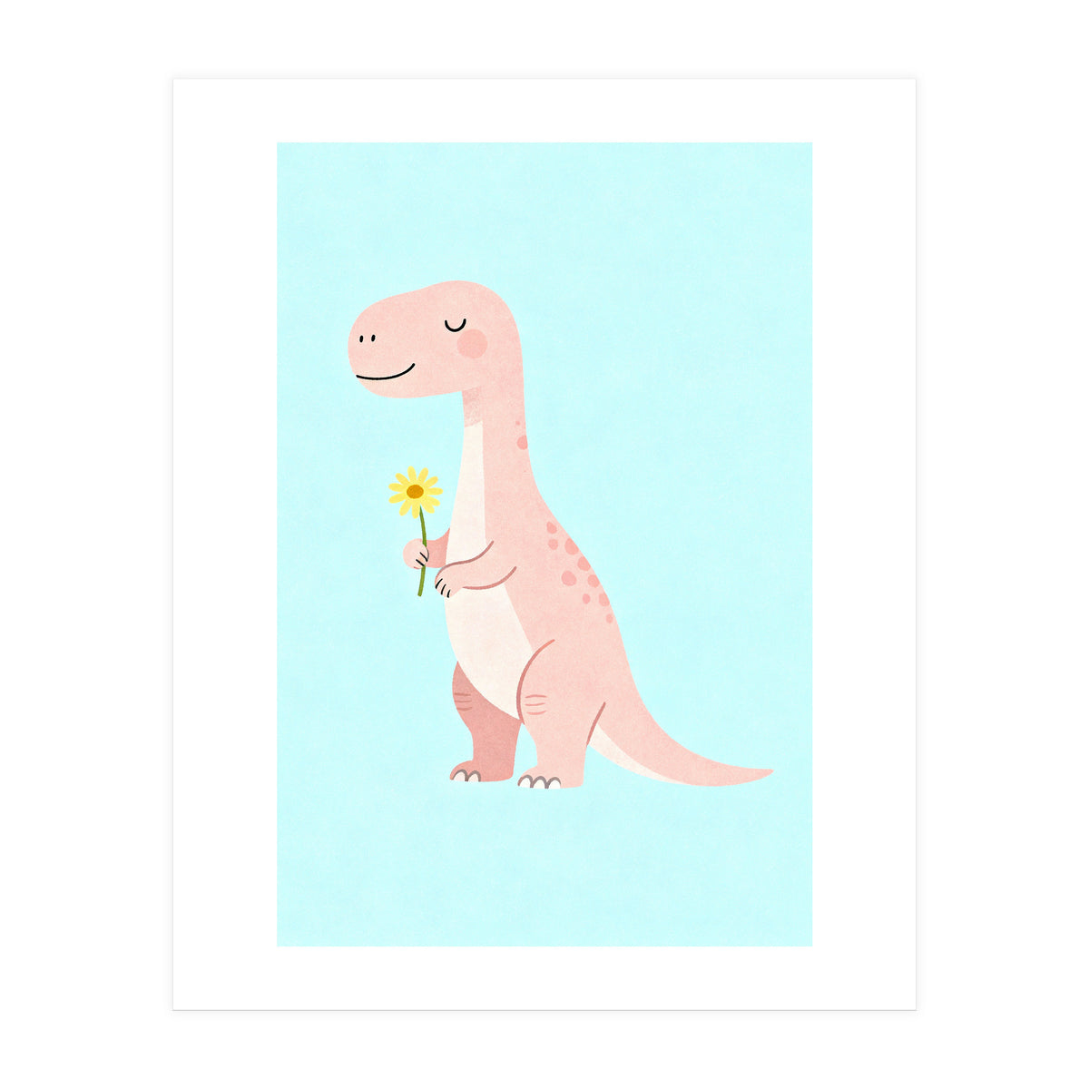 T-Rex Tyrannosaurus Dinosaur Art, Whimsical Dino with Flower, Gentle Nursery Print (Print Only)