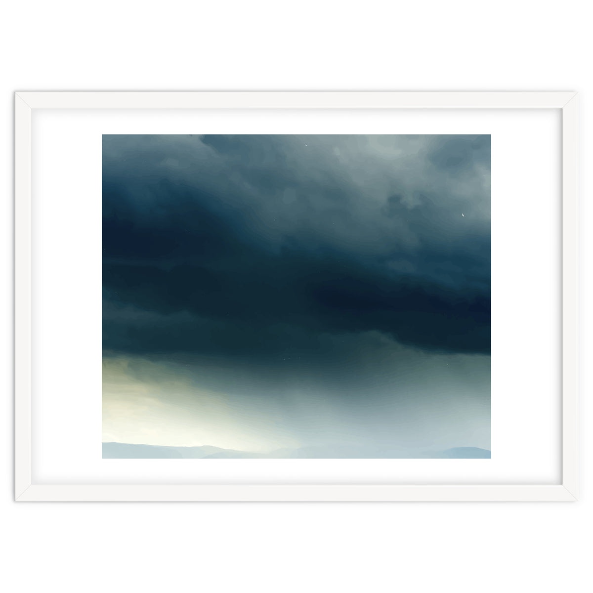Storm Rain Clouds Watercolor Painting Blue Minimal Dark Sky Graphic