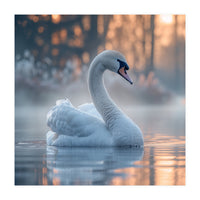 Serene White Swan Gliding On Misty Water (Print Only)