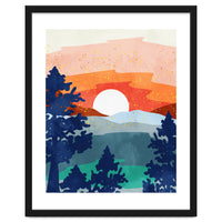 A Magical Sunset, Landscape Nature Illustration, Minimal Bohemian Painting, Mountains Adventure Travel