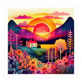 Folk Sunset Over Mountain Lake (Print Only) thumbnail