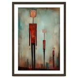 CITY HEIGHTS, three human-like forms of differing heights loom over the city below. thumbnail
