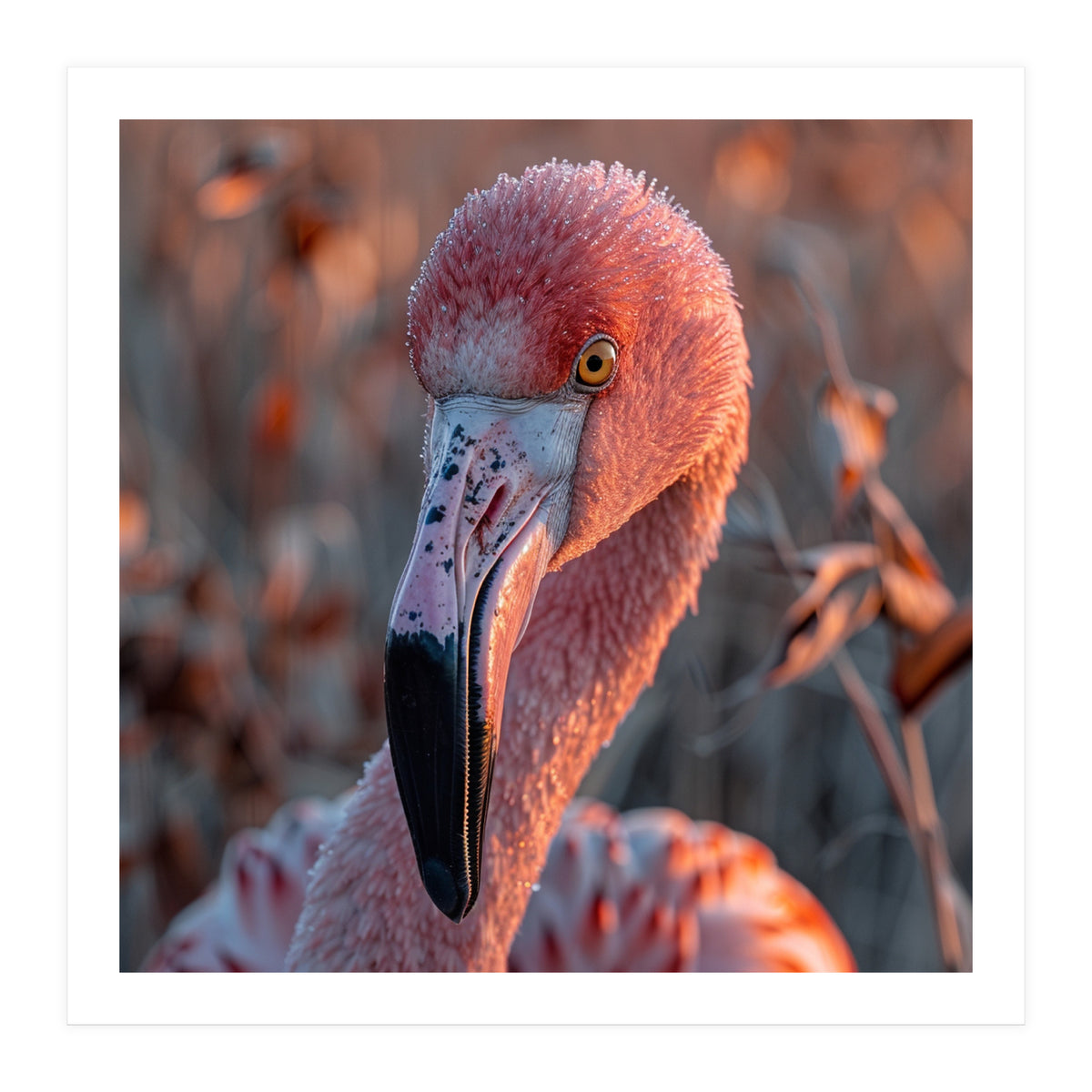 Close Up Of A Pink Flamingo Head In Sunlight (Print Only)