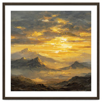 Vibrant Golden Hour Horizon Over Distant Mountain Ridges