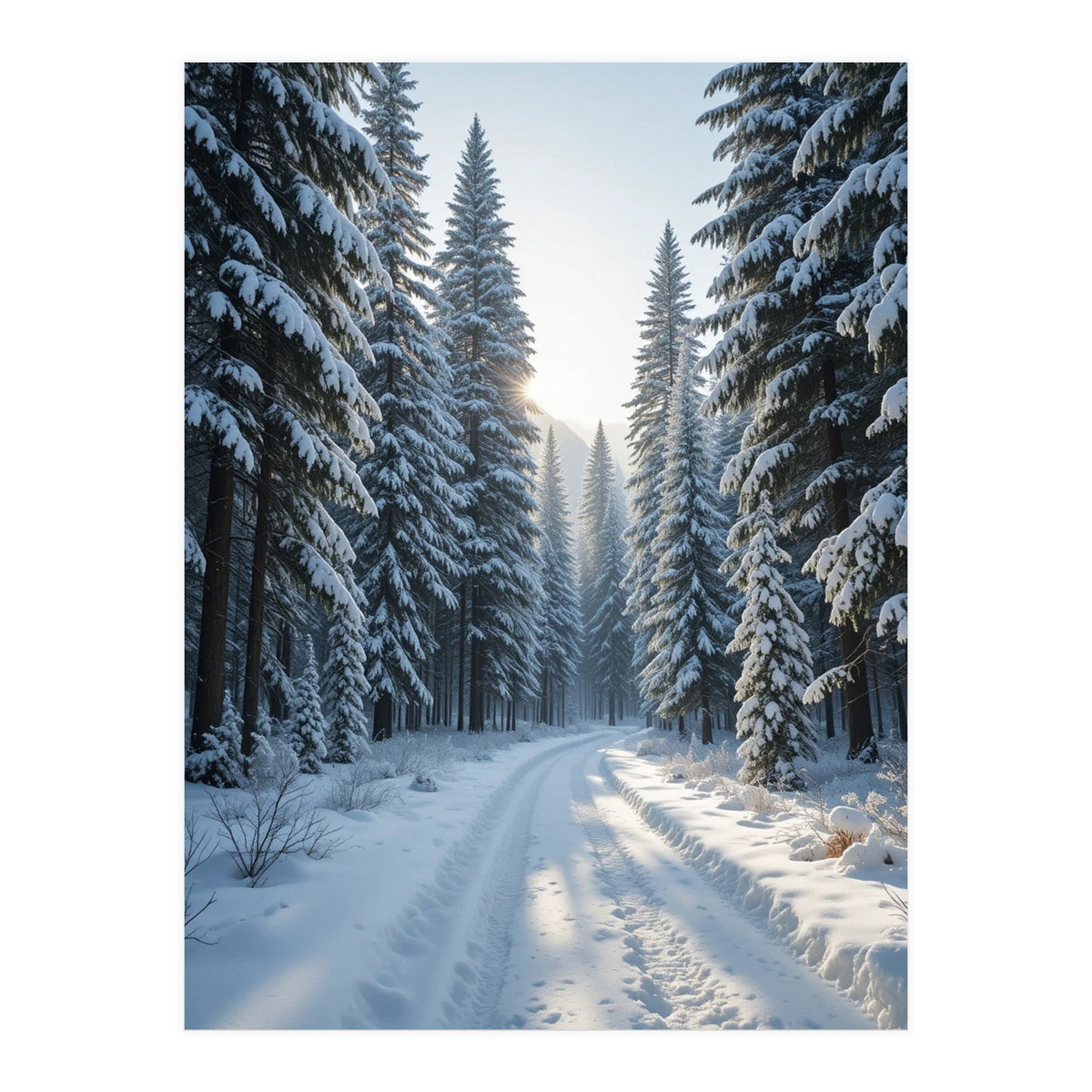 Serene Winter Wonderland Forest Road (Print Only)