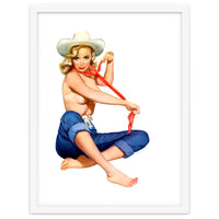 Pinup Texas Girl With White Cowboy Hat