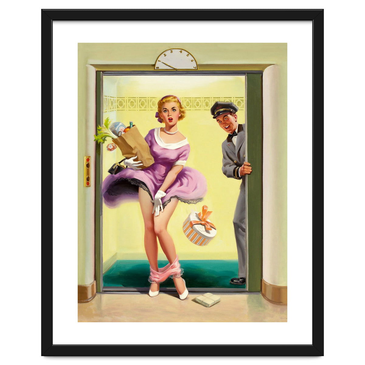 Pinup Sexy Girl Had Accident While Leaving The Elevator