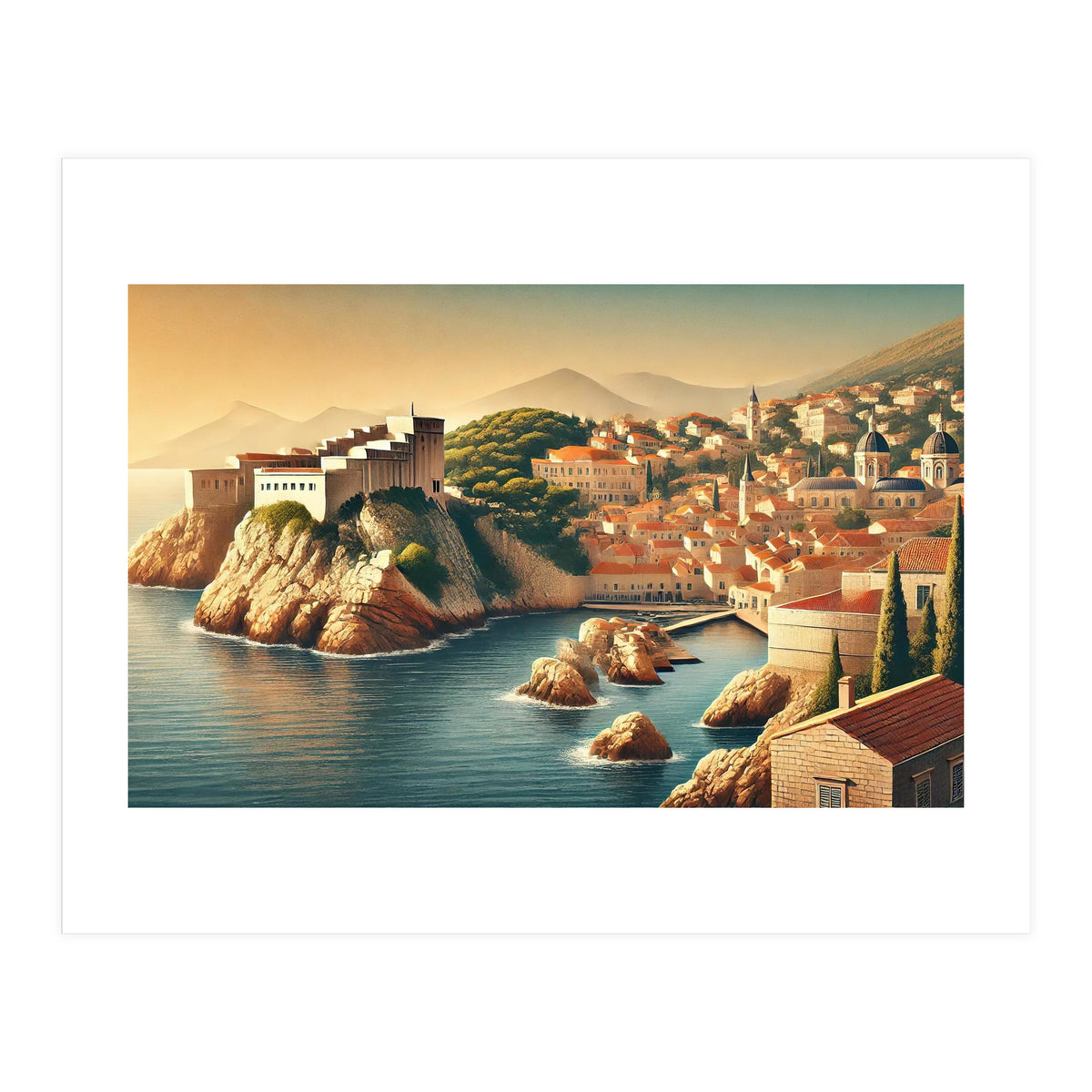 Vintage Croatia, Dubrovnik Coastal Poster (Print Only)
