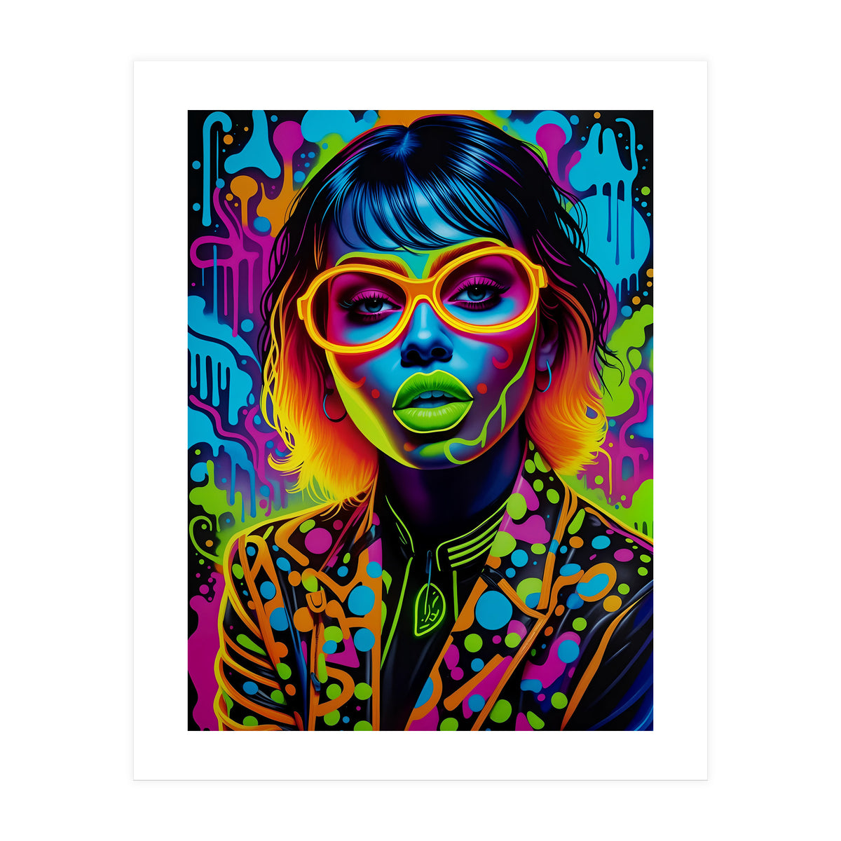 Girl In Glasses Neon Graffiti Art (Print Only)