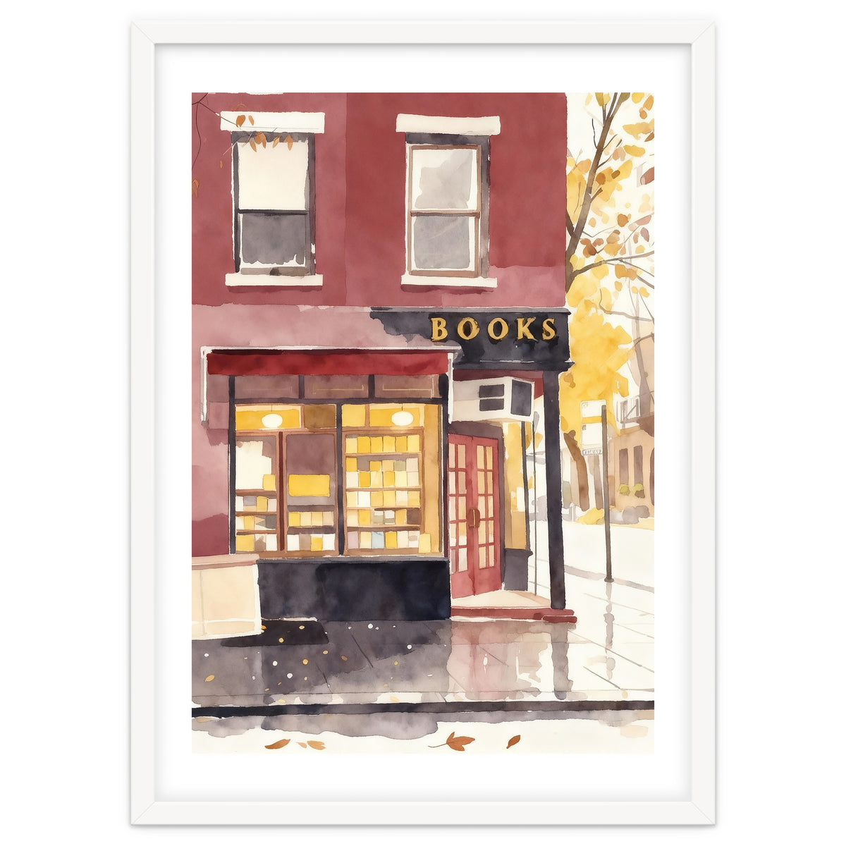 Cozy Bookshop, Autumn Book Shop Street Art, LibraryBook Store