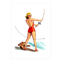 Pinup Girl Fishing On The Coast (Print Only)