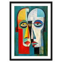 INSEPERABLE #02, Abstract robotic looking heads merged in bright vivid hues with emphasis on the eyes.