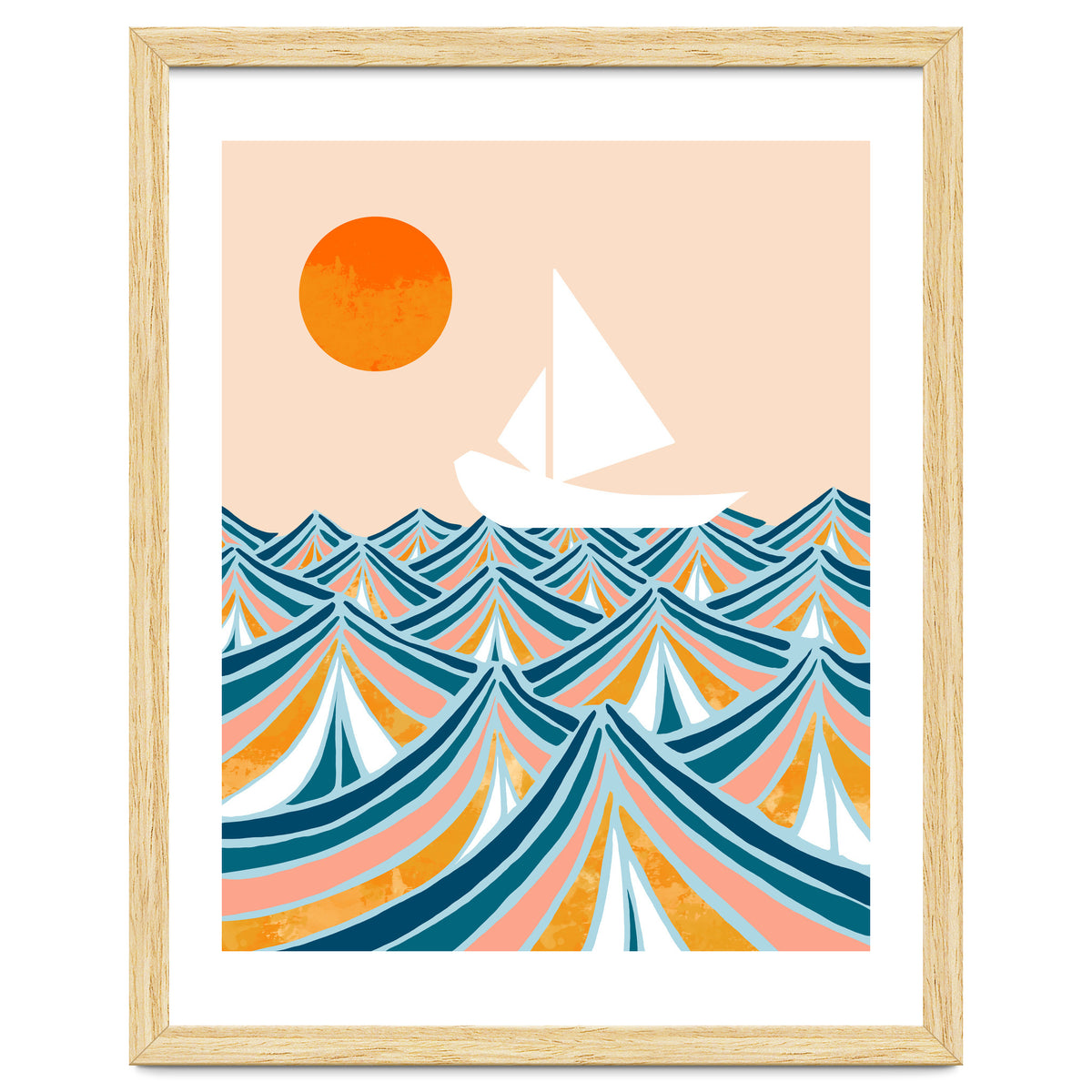 Set Sail, Ocean Boat Sailing Travel, Sea Cruise Summer Waves, Graphic Design Bohemian Modern Eclectic