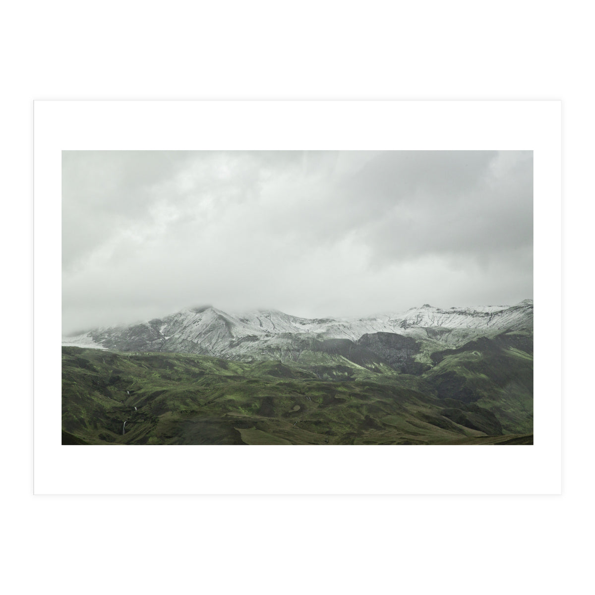 Snow-covered green mountains - Iceland (Print Only)