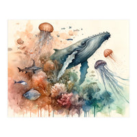 Whale And Jellyfish Watercolor (Print Only)