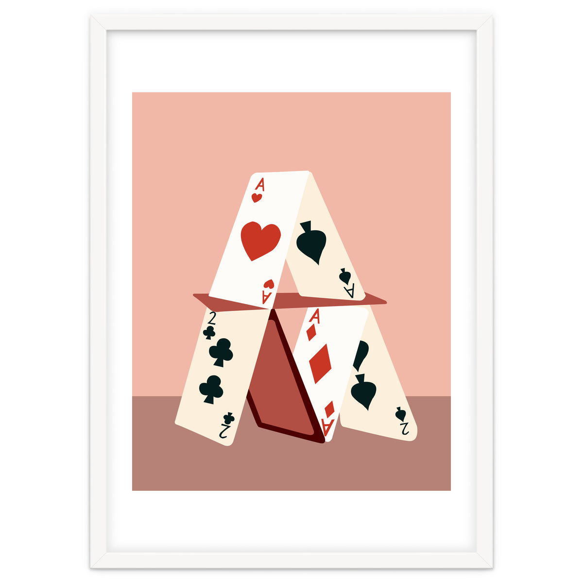 A House Made Of Cards, Relationship Concept Painting, Illustration Playing Cards, Spade Heart Eclectic Bohemian Contemporary