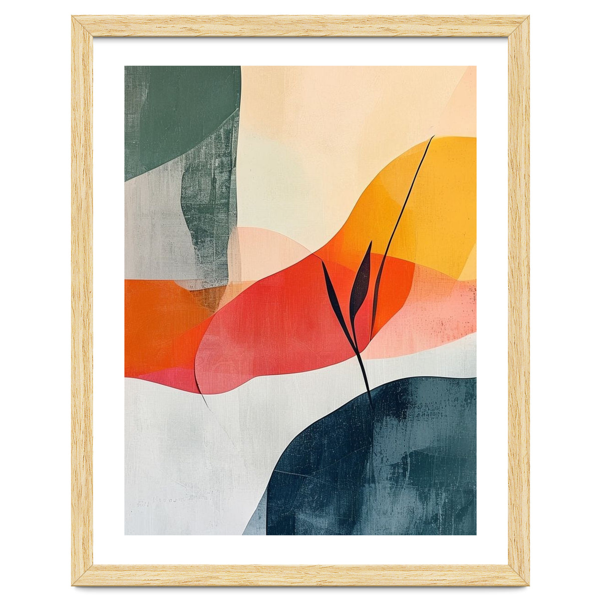 Minimalist Botanical Abstract Art with Organic Overlapping Shapes