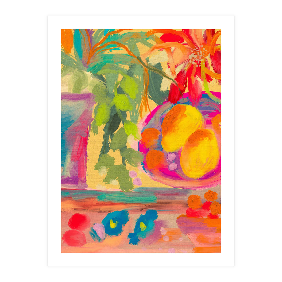 Colorful abstract summer lemons floral still life  (Print Only)