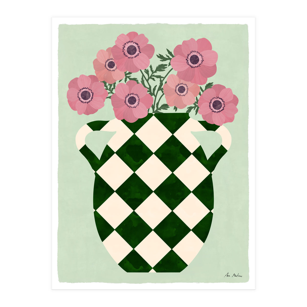 Checkered vase with anemones (Print Only)
