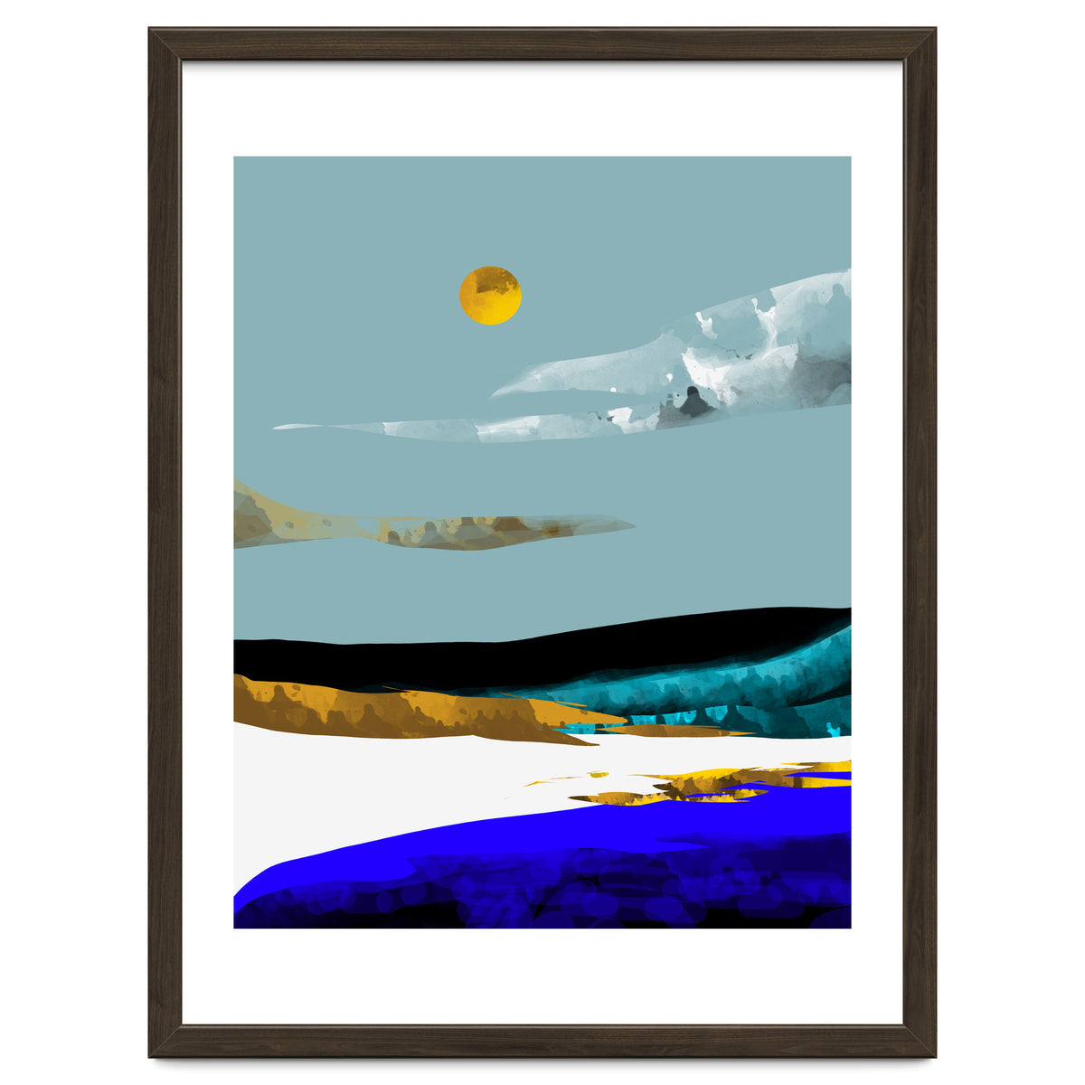 Duality & Intention, Abstract Nature Landscape Adventure Painting, Travel Mountains Sun Sky Scandinavian Clouds