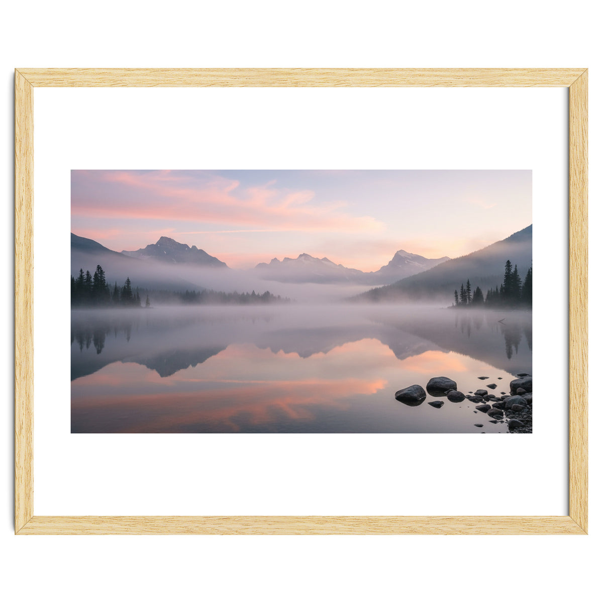 Misty Morning Reflection: Serene Alpine Lake