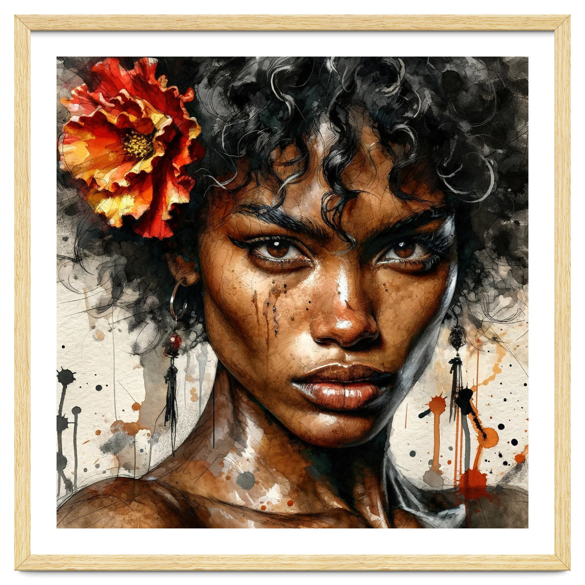 Watercolor Afro American Flamenco Dancer #1