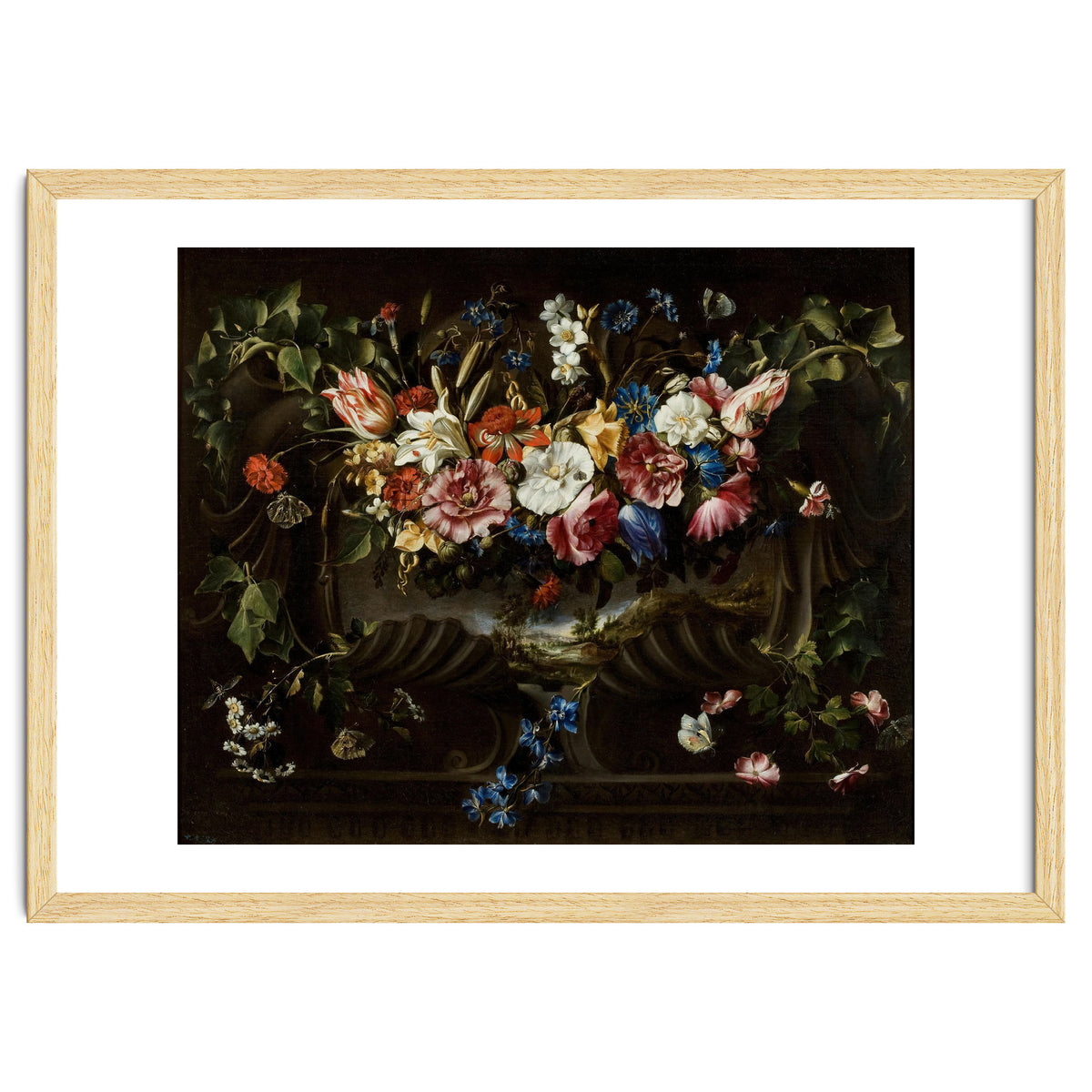 Juan de Arellano / 'Garland of Flowers with Landscape', 1652, Spanish School.