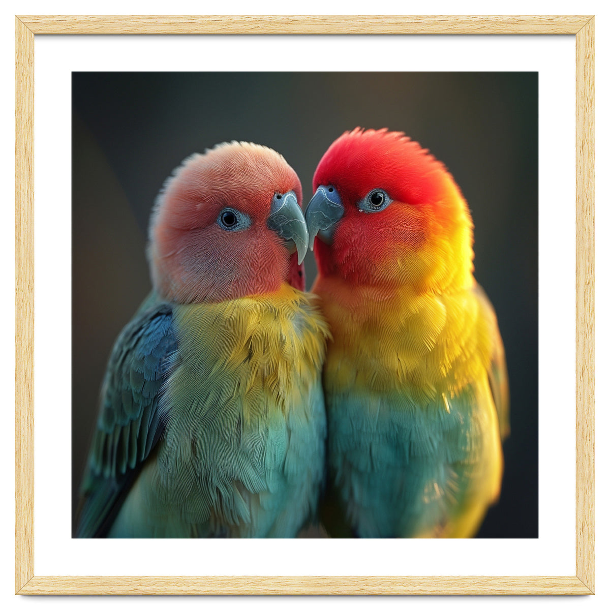 Lovebirds Perched Together Vivid Colors