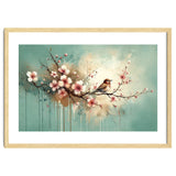 Bird Resting On Cherry Blossom Branch thumbnail