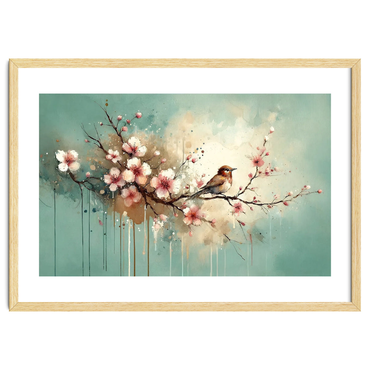 Bird Resting On Cherry Blossom Branch