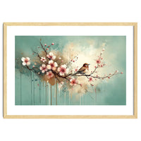 Bird Resting On Cherry Blossom Branch