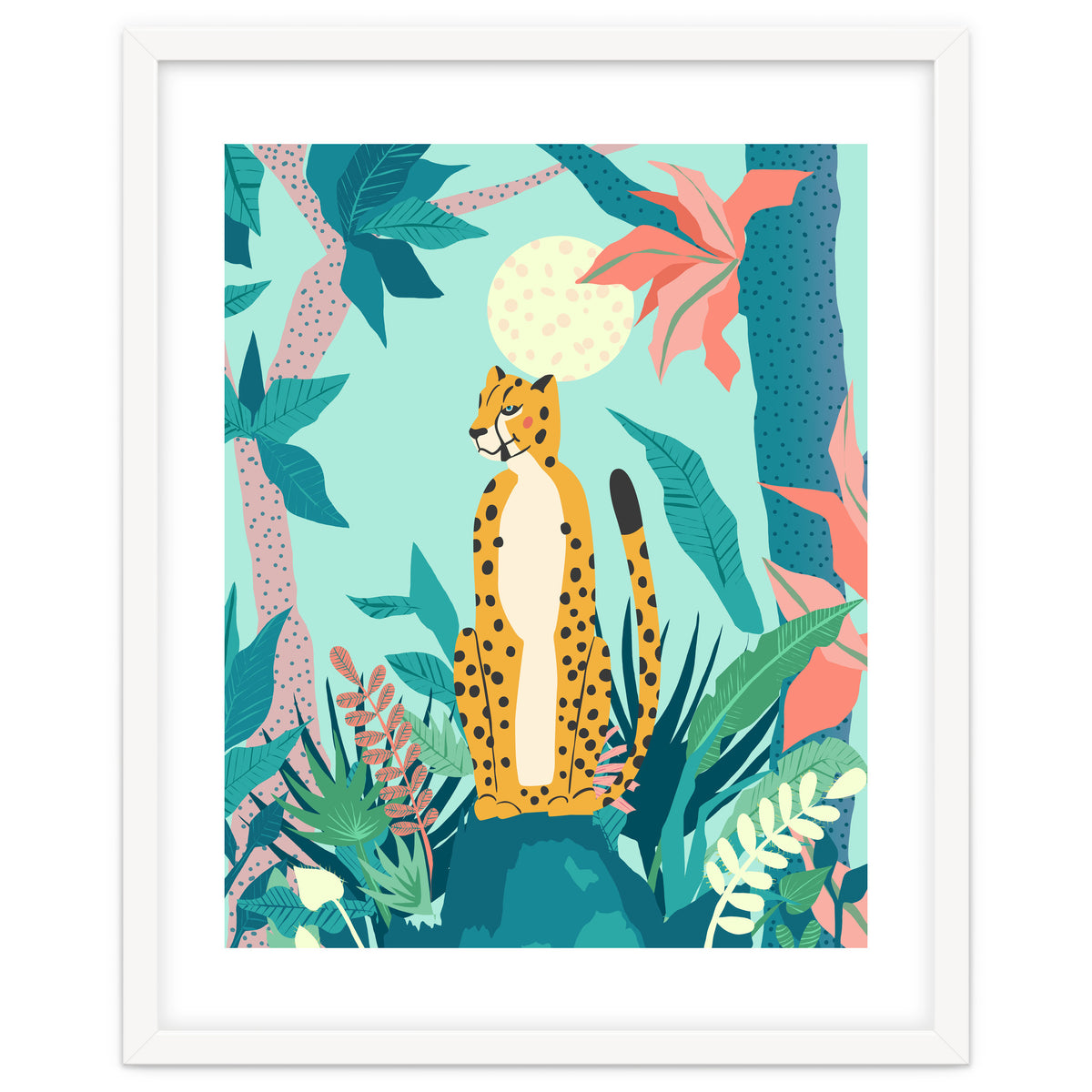 Leopard Forest, Pastel Tropical Jungle Nature Botanical, Moon Eclectic Colorful Wild Animals Boho