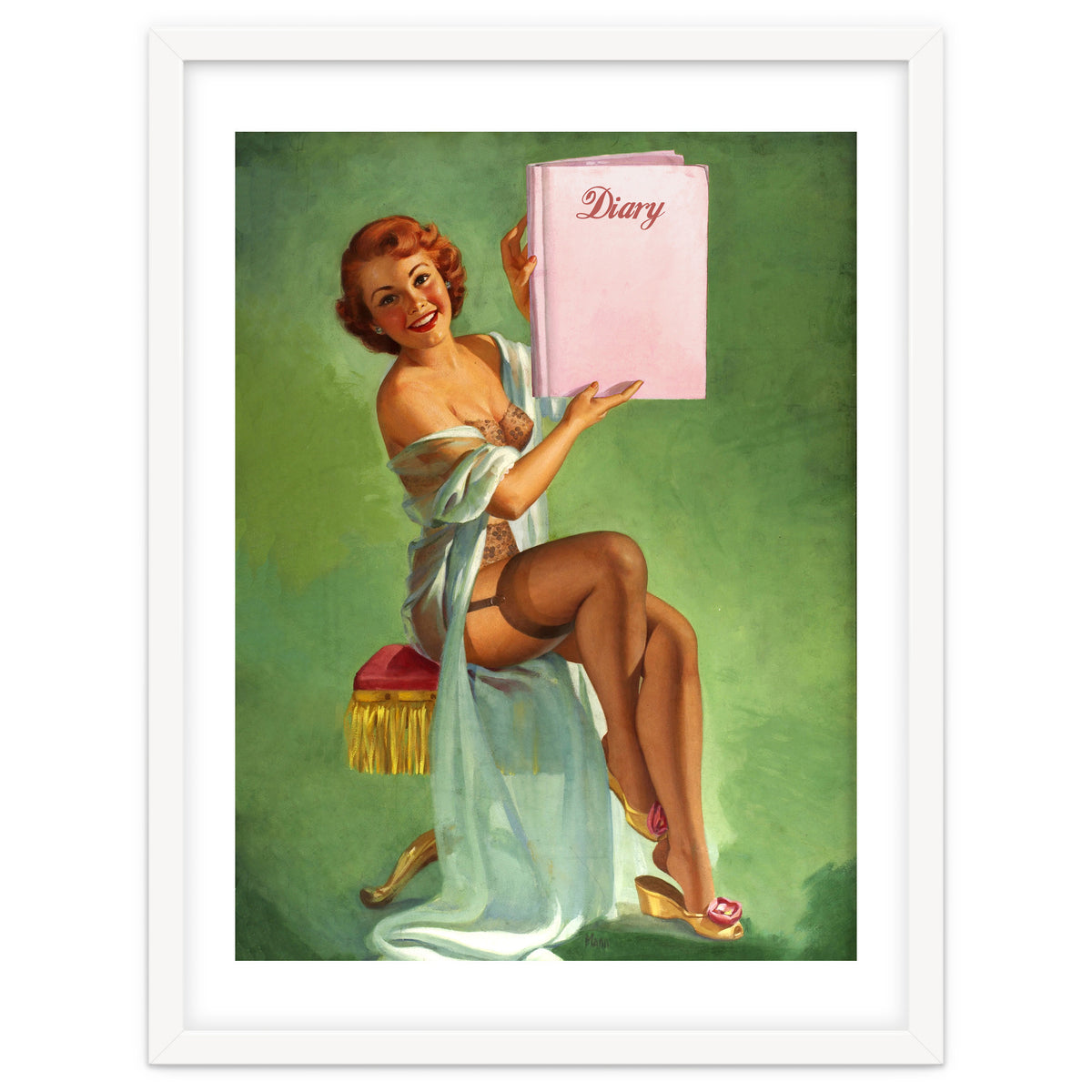 Pinup Girl Posing With Her Big Diary Book