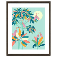Drawn To The Moon, Stork Heron Flamingo Birds, Tropical Pastel Wildlife Forest Nature, Animals Jungle Bohemian Eclectic Fly