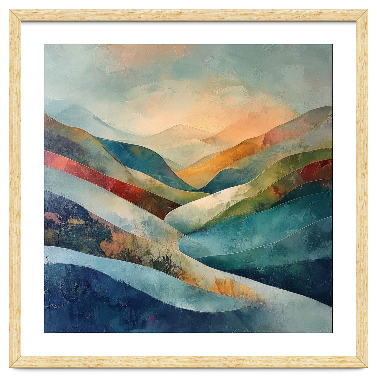 Abstract Mountain Landscape Painting with Textured Rolling Hills