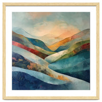 Abstract Mountain Landscape Painting with Textured Rolling Hills