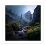 Majestic Misty Mountain Valley with Cascading Waterfall (Print Only) thumbnail