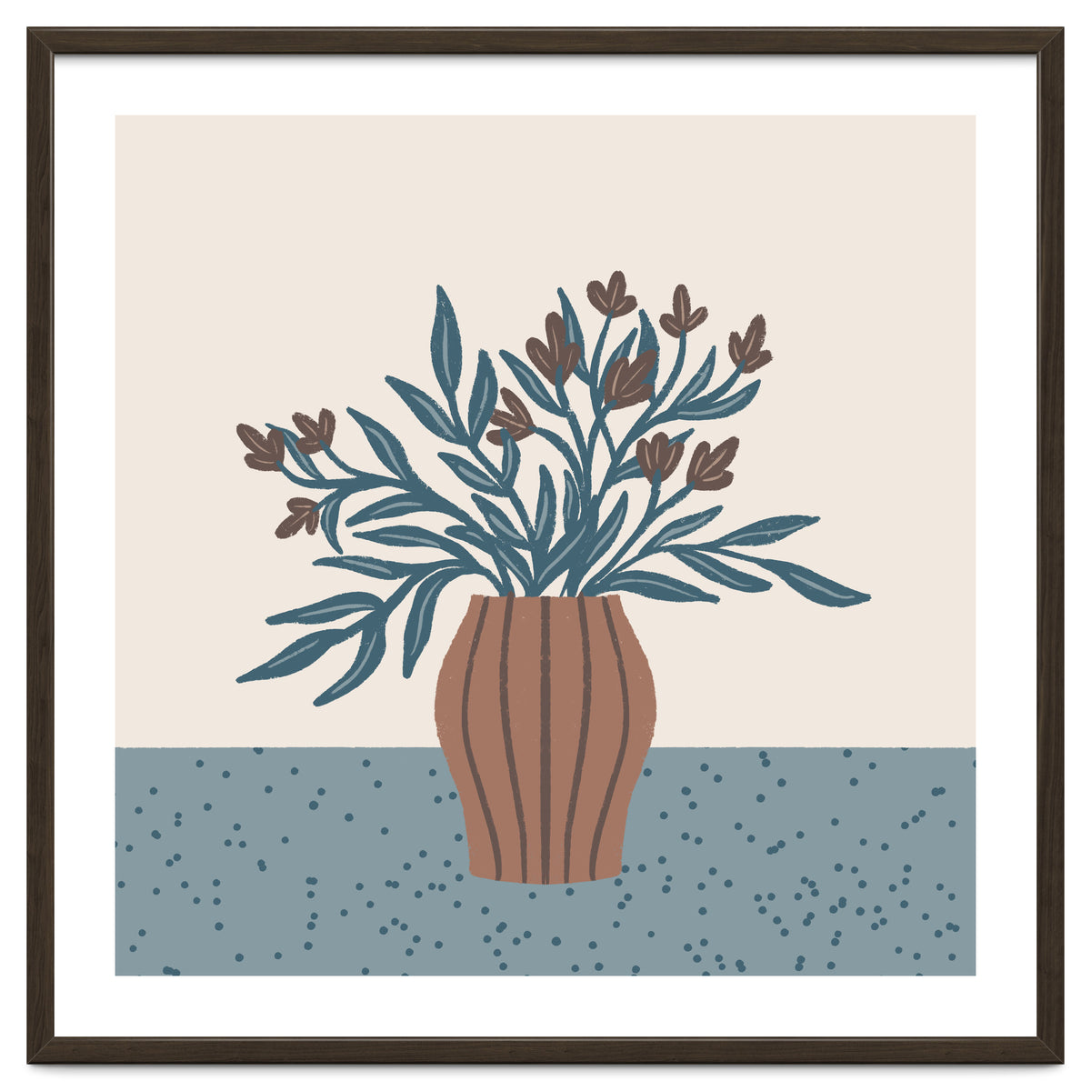 Brown Flowers in a Vase – Minimalist Floral Still Life