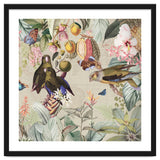 Colorful Parrots And Butterflies In Flower And Fruit Tropical Jungle thumbnail