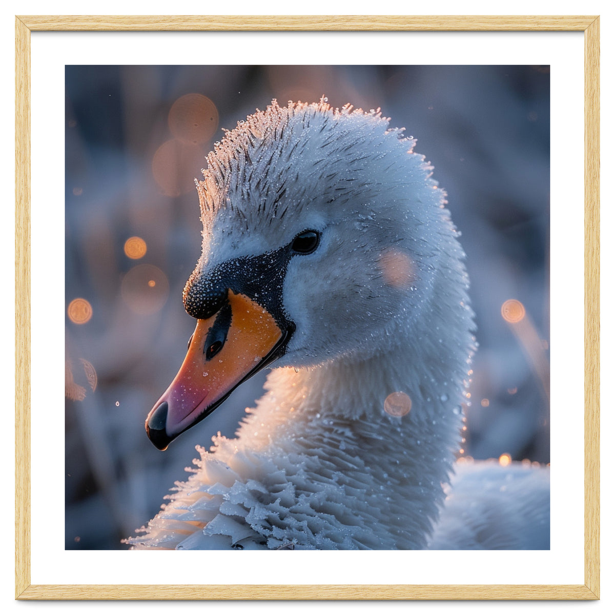 Close Up Frosty Swan Head During Golden Hour