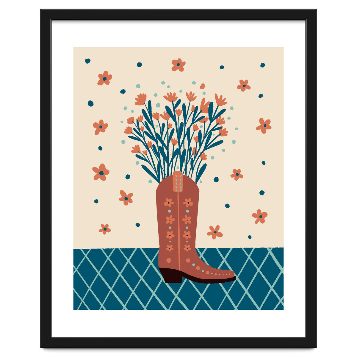 Mocha Cowboy boot with flowers