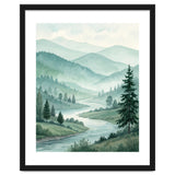 Serene Misty Mountain Valley Watercolor Painting thumbnail