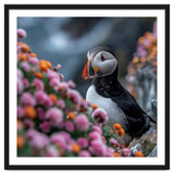 Puffin Bird Among Colorful Wildflowers In Bloom thumbnail
