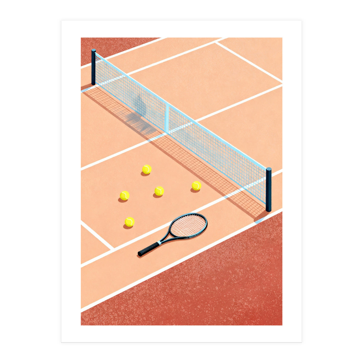 Tennis Court Art, Tennis Racket Illustration, Modern Sports Design (Print Only)