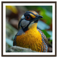 Close-up of a Yellow Bird featuring a Striking Red eye
