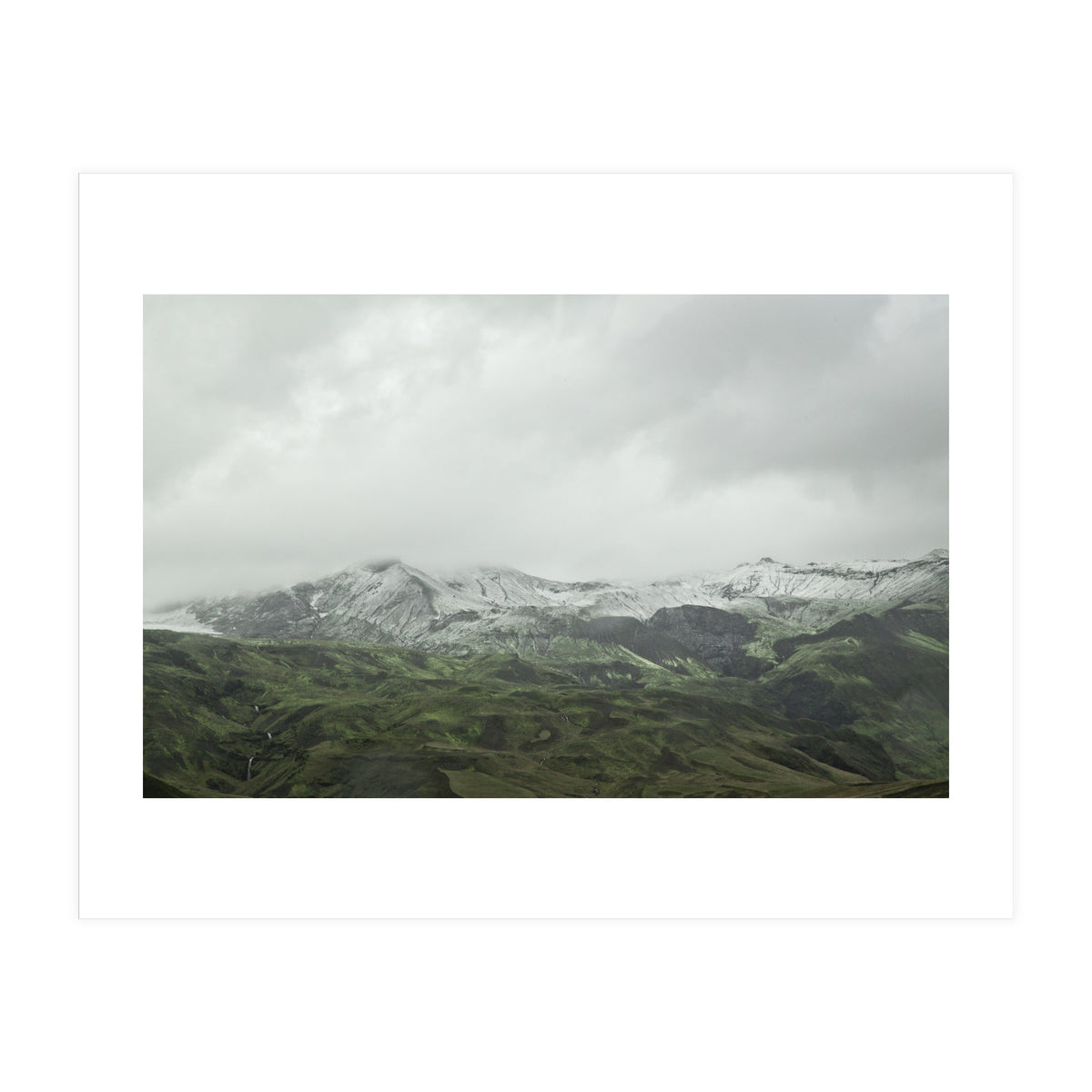Snow-covered green mountains - Iceland (Print Only)