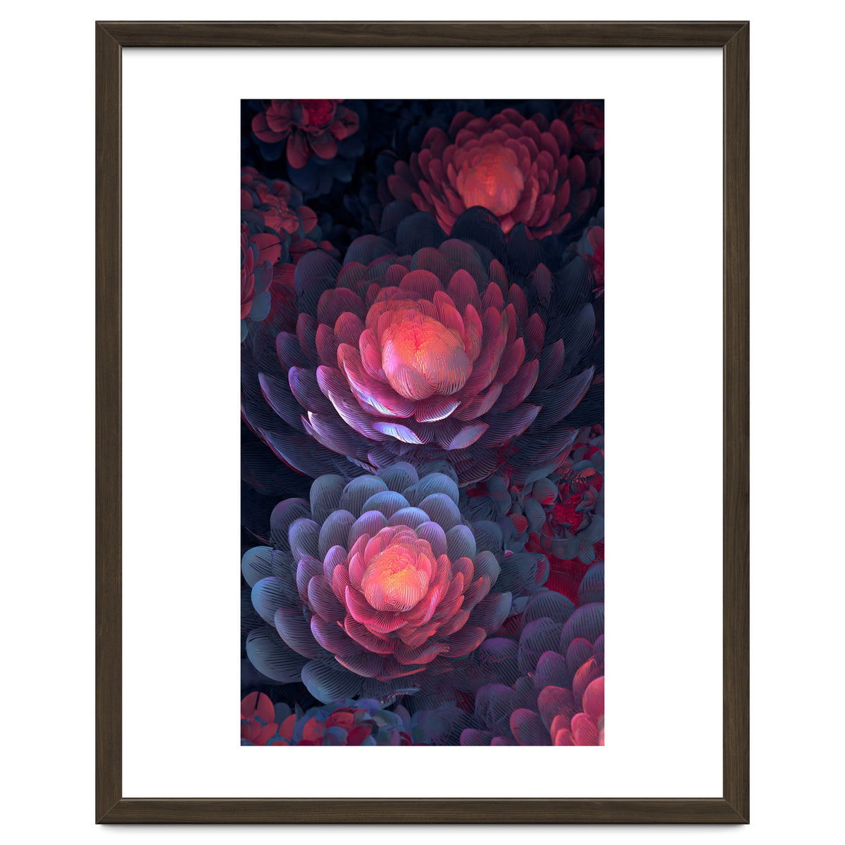 Ethereal Neon Blooms: Intricate 3D Floral Fractal Art