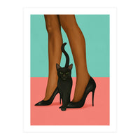 Woman In Heels With Black Cat (Print Only)