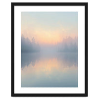Misty Sunrise Over Pine Forest Lake